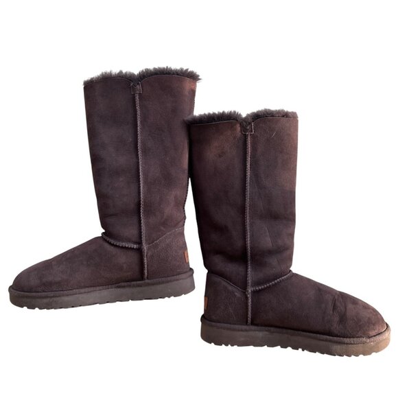 UGG Bailey Button Triplet II Tall Boots Women’s 10 Chocolate Brown Suede Fur - Picture 6 of 16